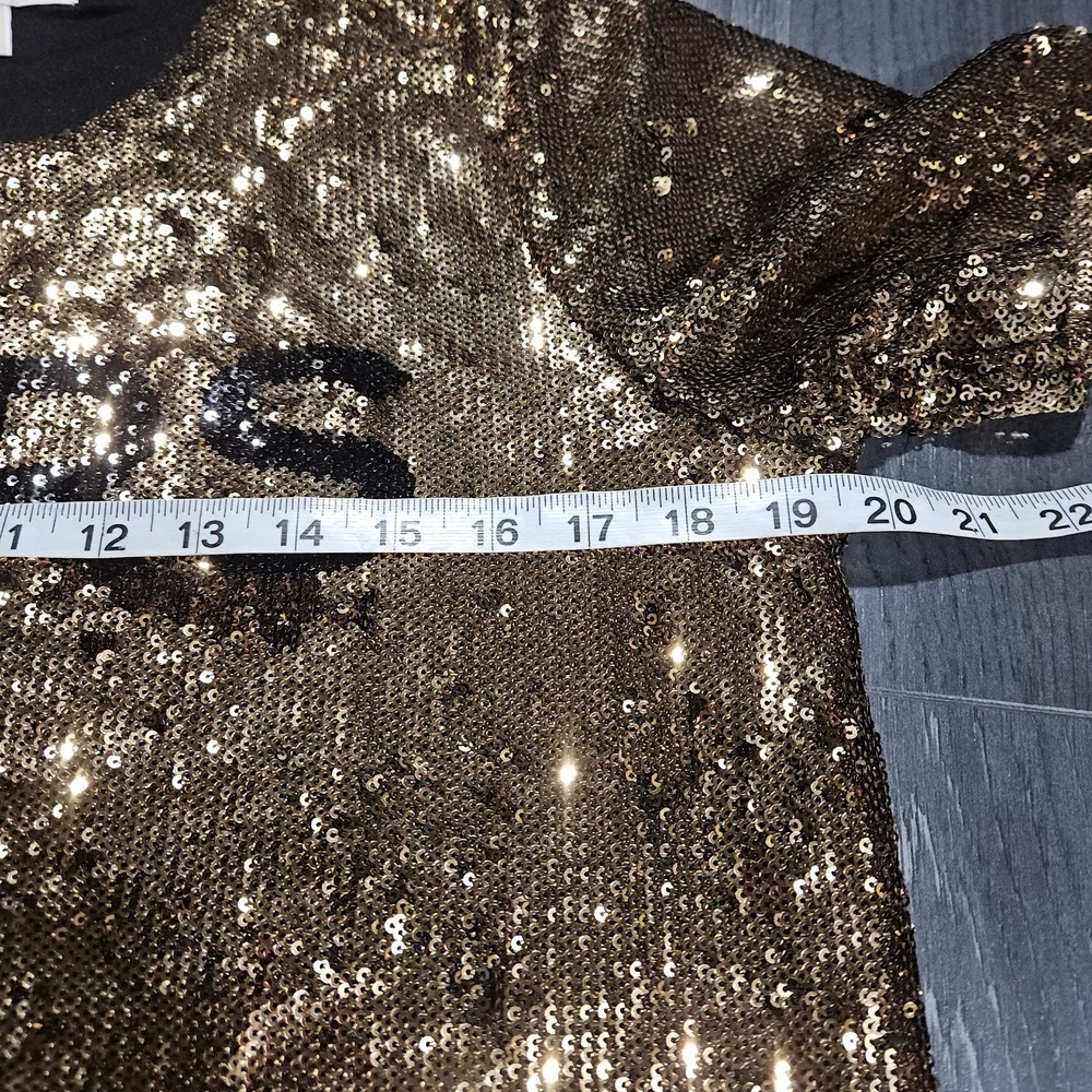 Michael Kors All Over Gold Sequin T Shirt Women M Lined Glitzy New Year Party - Picture 7 of 9